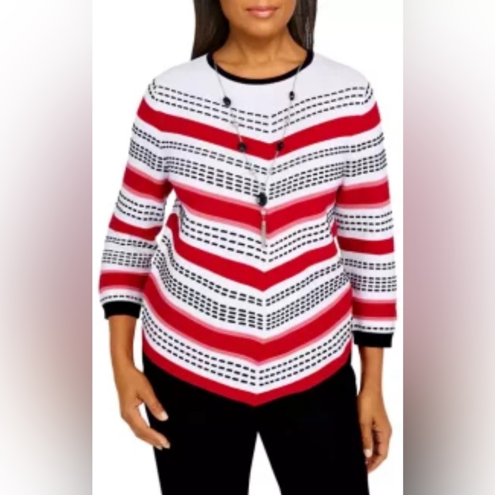 Alfred Dunner: White, Black and Red Cotton & Acrylic Sweater